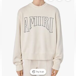 AMIRI Cream Logo Crewneck Sweatshirt